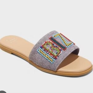 A New Day Nehemia Beaded Multicolor Canvas Slide Sandals 11